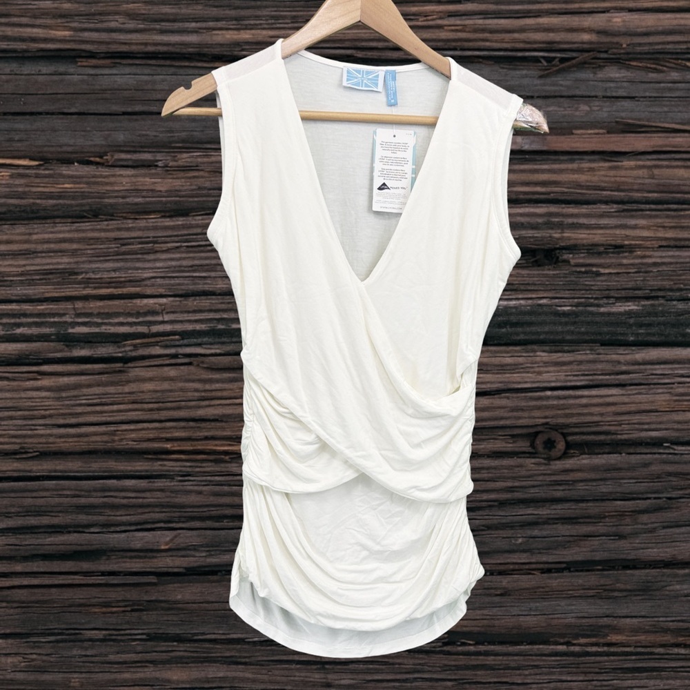 Survival White Ruched Asymmetrical Tank Top